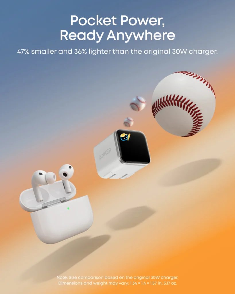 Anker Nano Charger (45W, Smart Display, 180° Foldable) – White thumbnail 4