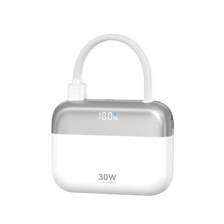 Choetech B812 PowerLeap Mini Bag Power Bank, 10,000mAh, PD30W, Built-in USB-C & Lightning Cables, White