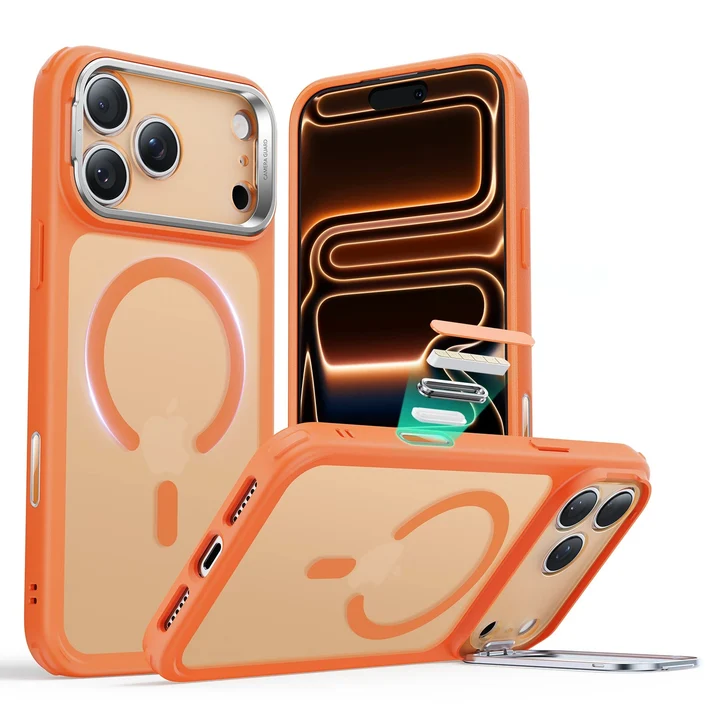 esr1 iPhone 17 Pro Classic Hybrid Magnetic Case (Camera Control, Stash Stand) - Frosted Orange - Image 1